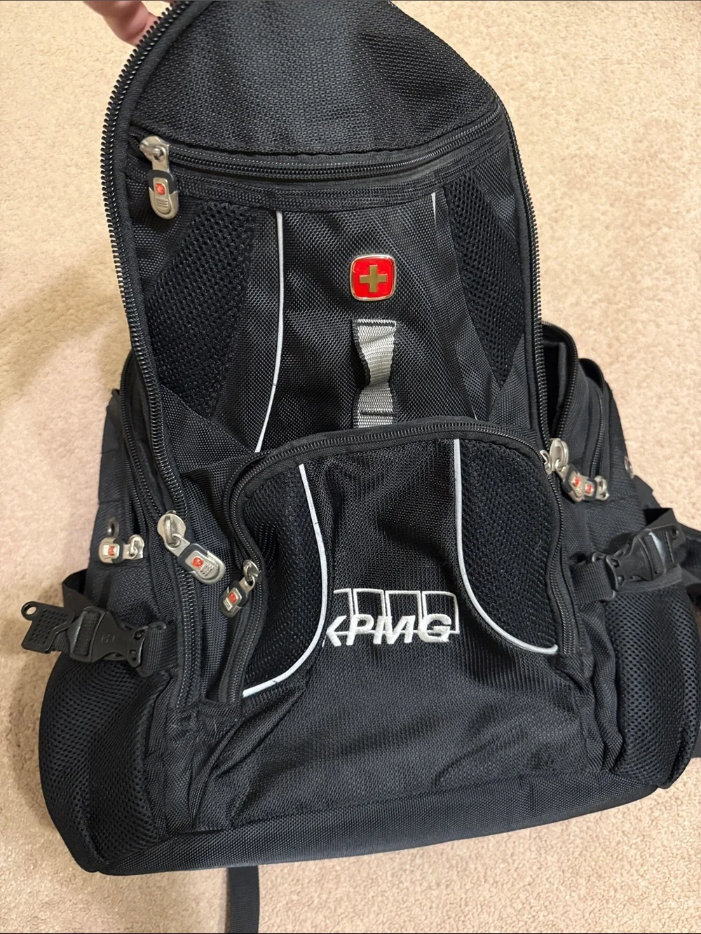 SwissGear Black Backpack with KPMG Logo